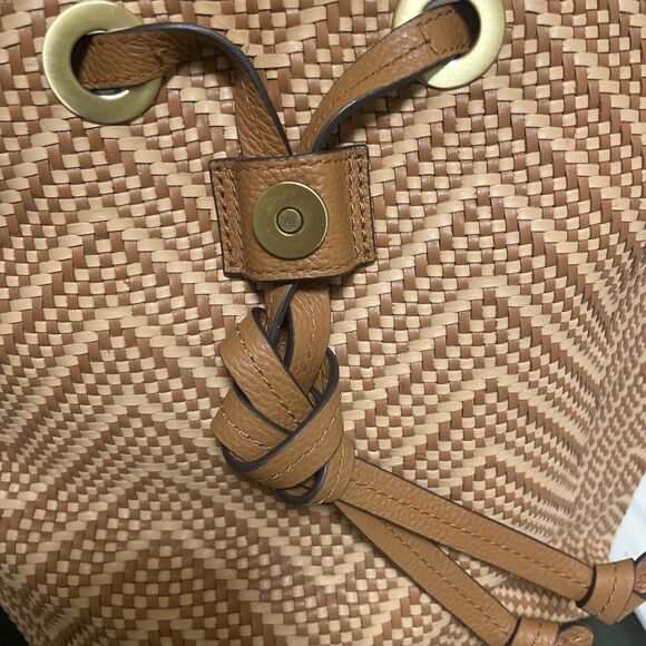 Michael Kors Junie Woven Leather Acorn Butternut Medium Leather Backpack - Picture 10 of 12